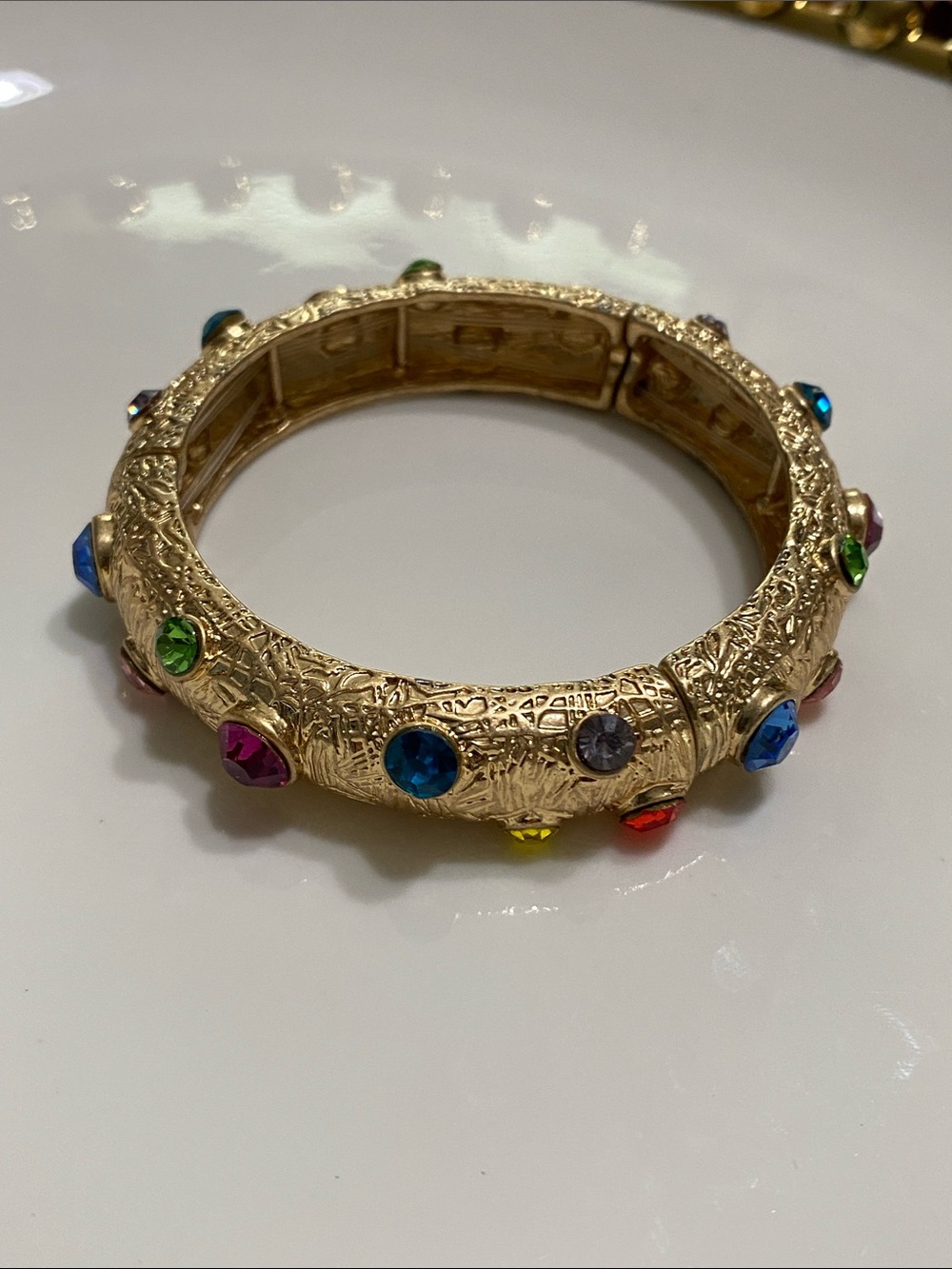 Gold-Tone Multicolor Crystal Bangle Stretch Bracelet